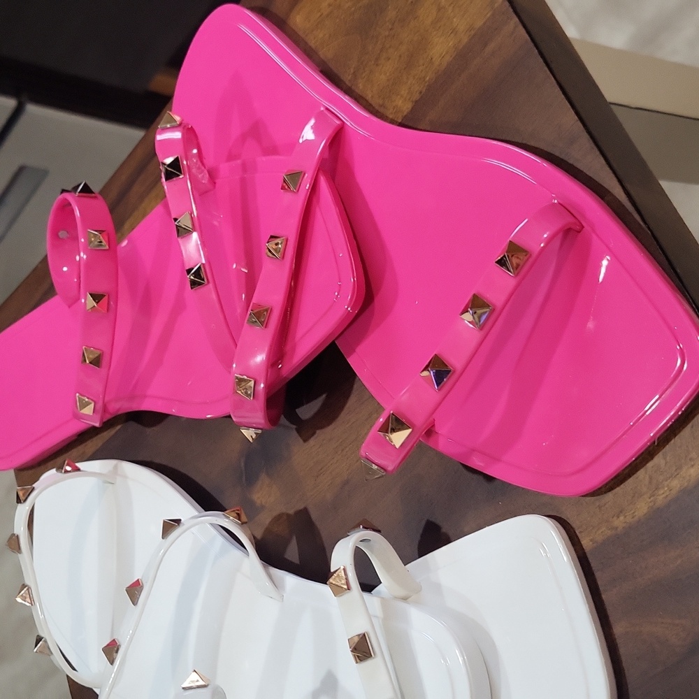 🍉 VIRAL Strappy Studded White & Hotpink Jelly Sandal Bundle - Picture 2 of 5